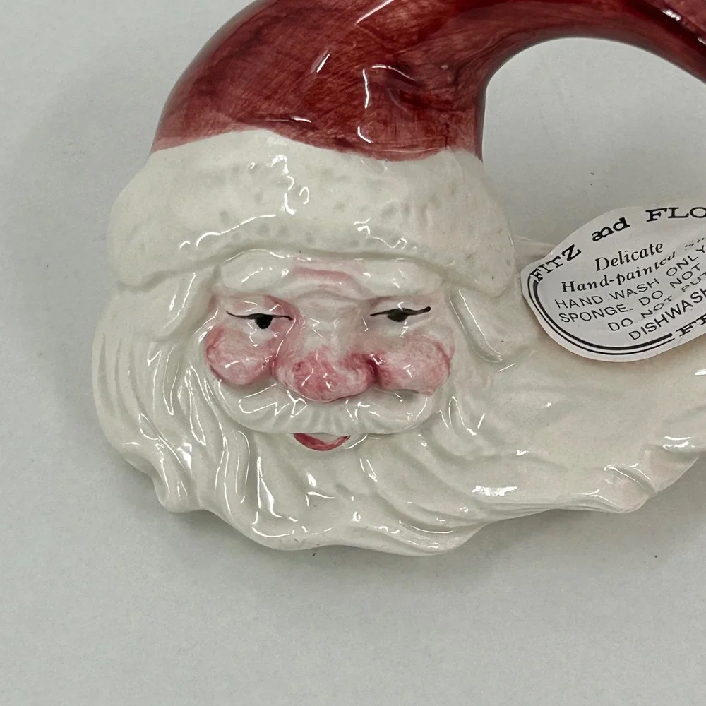Fitz and Floyd Old World Santa Napkin Ring Set 4 Vintage 1990 Ceramic Christmas